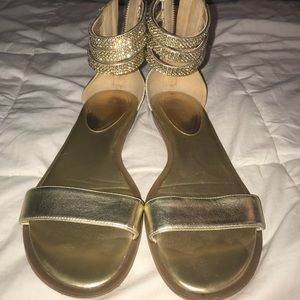 SOLD** Nine West Crystal Ankle Strap Gold Sandals